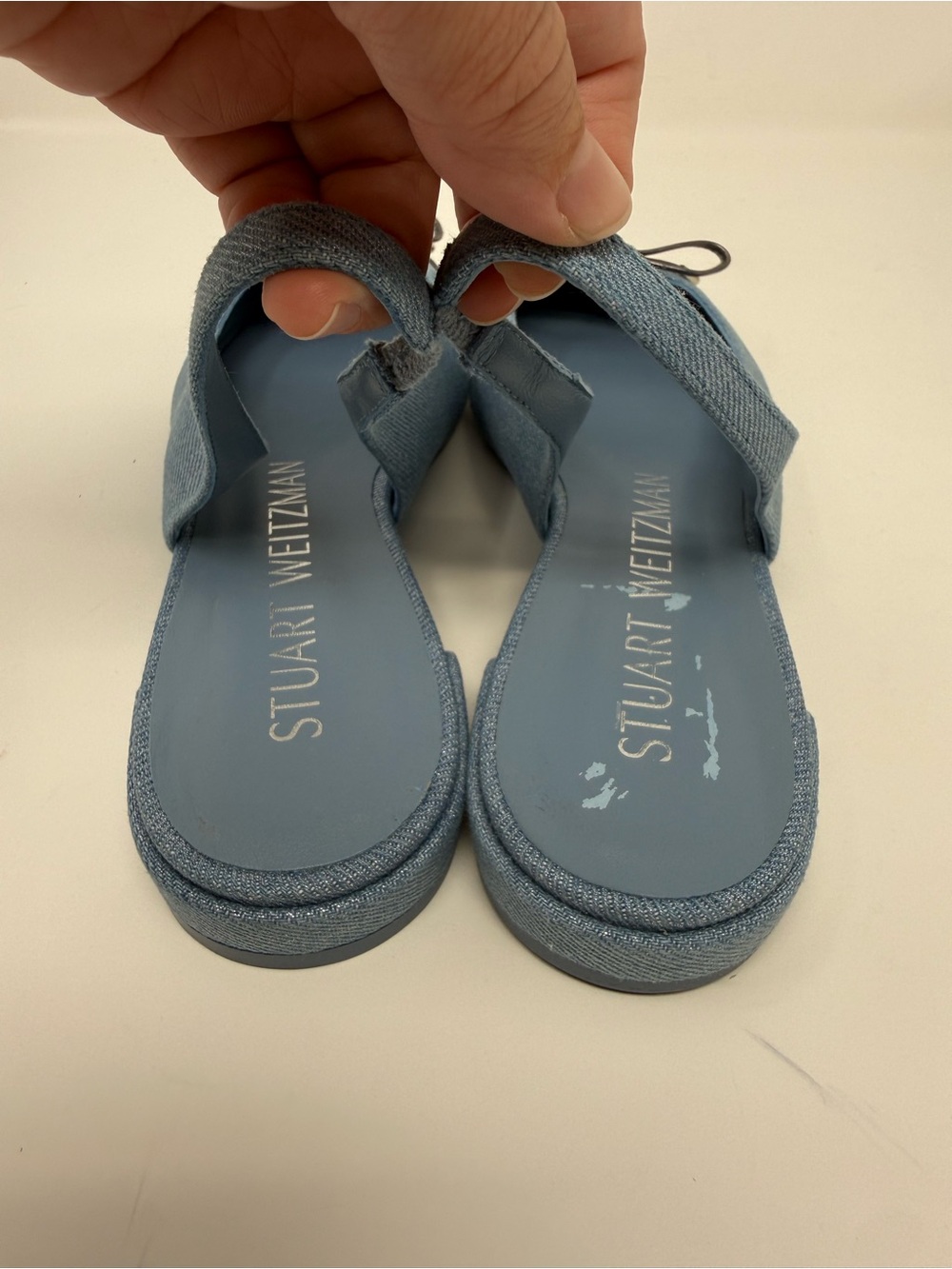 New Stuart Weitzman Sleek Bow Slingback Flat Metallic Denim Sz 7.5 - Picture 13 of 15